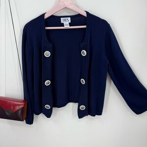 BFA Classics vintage cotton preppy open front large decorative button cardigan M